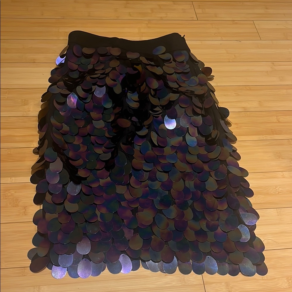 Milly Purple Black Sequin Pencil Midi Skirt